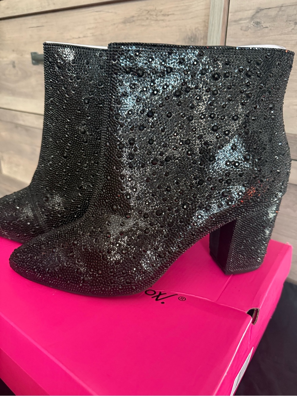 Betsey Johnson Black Crystal-Embellished Ankle Boots